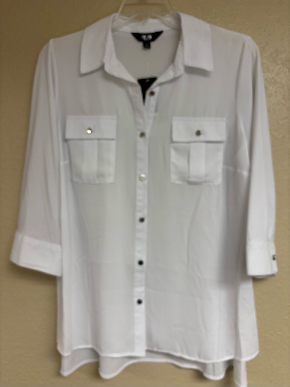 Choices White Casual Button-Down Shirt with Front Pockets